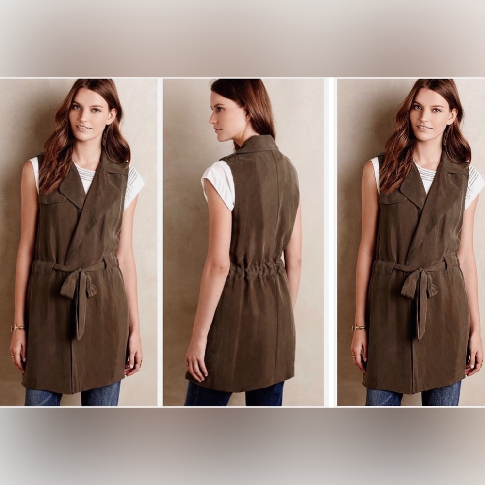 NWT Anthropologie Elevenses Draped Trench Vest, Moss, S